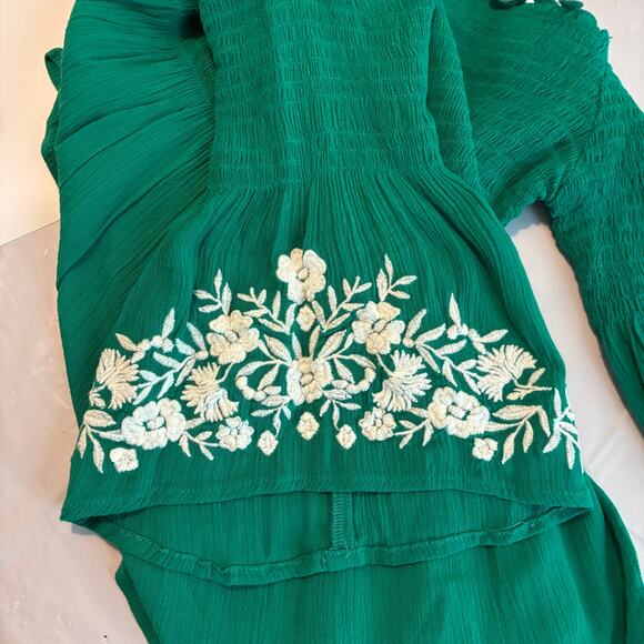 Hollister Top S Green Peasant Softgirl Y2K Smocked Stretchy Boho Gypsy Fairycore - Picture 3 of 4